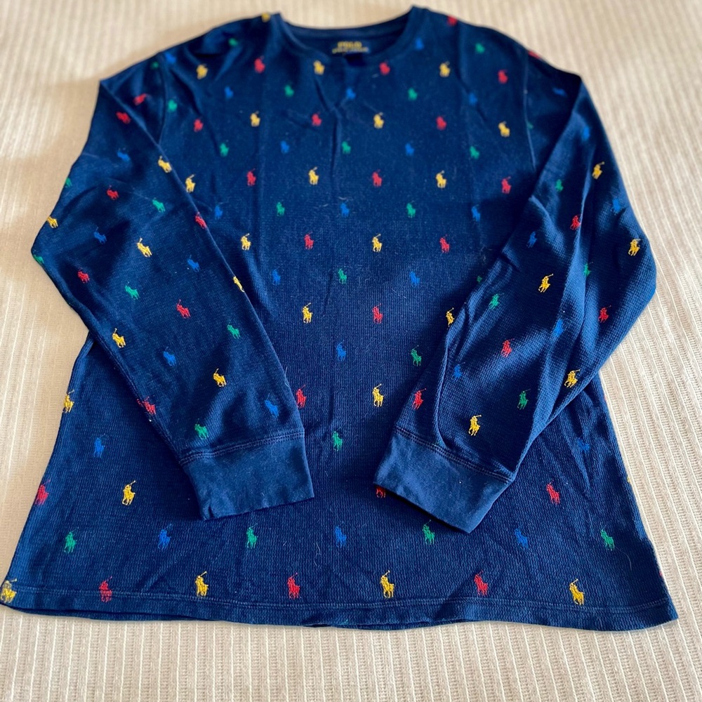 Polo Ralph Lauren Blue Henley  multi color pony
